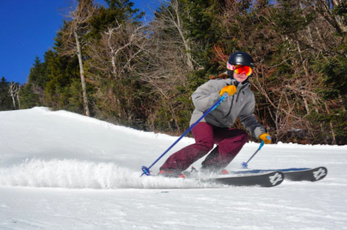 Skiing in soft snow. Photo from Okemo Mountain Resort